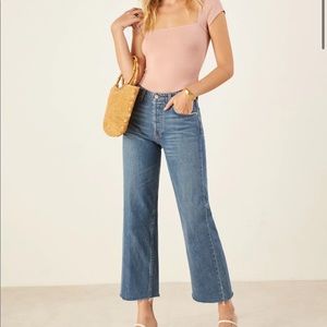 reformation blush pink bardot top